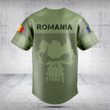 Customize Romania Skull Green Baseball Jersey Shirt