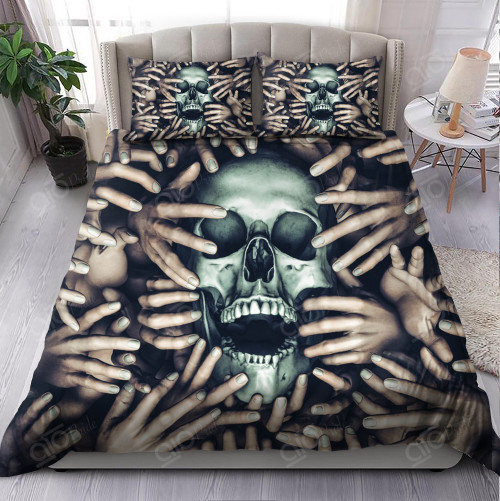 AIO Pride Zombie Hands Grasping At Screaming Human Skull 3-Piece Duvet Cover Set