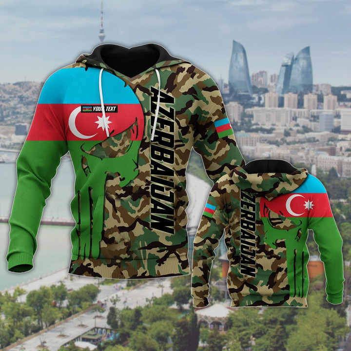 AIO Pride - Customize Azerbaijan Skull Flag Camo Unisex Adult Hoodies