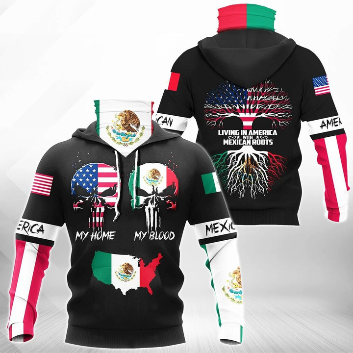 AIO Pride - Living In America With Mexican Roots Unisex Adult Neck Gaiter Hoodie