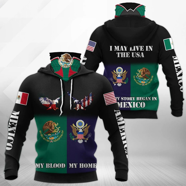 AIO Pride - America My Home - Mexico My Blood Eagle Unisex Adult Neck Gaiter Hoodie