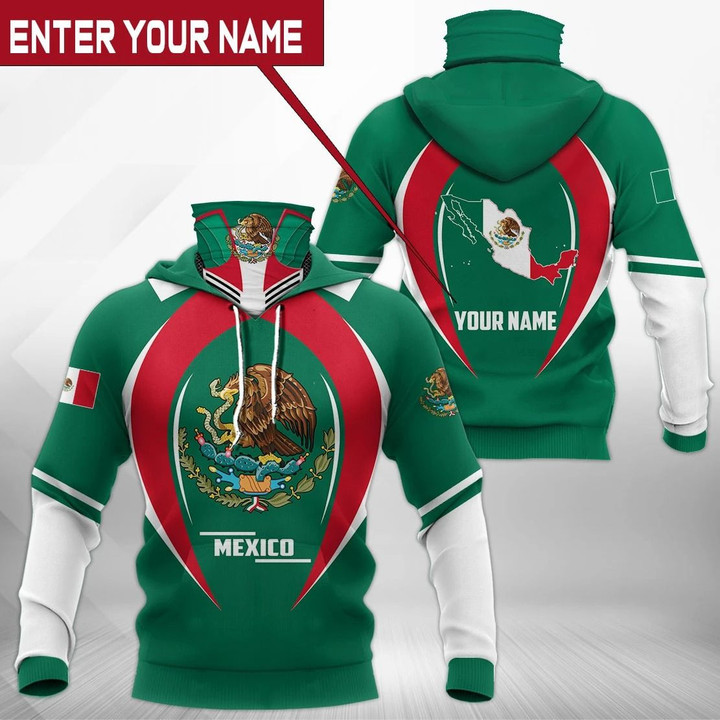 AIO Pride - Customize Mexico Coat Of Arms & Map Unisex Adult Neck Gaiter Hoodie