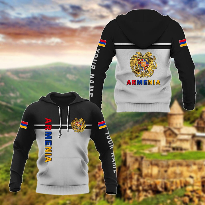 AIO Pride - Customize Armenia Coat Of Arms And Flag - Black And White Unisex Adult Hoodies