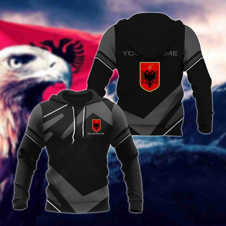 AIO Pride - Customize Albania Coat Of Arms Design - Black & Gray Unisex Adult Hoodies
