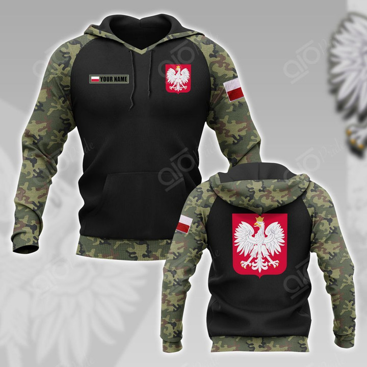 AIO Pride - Custom Name Poland Coat Of Arms Camo Unisex Adult Hoodies