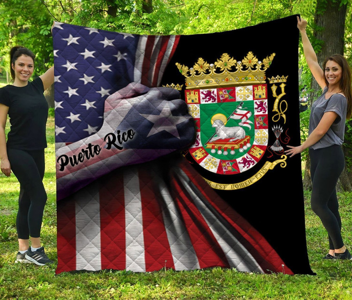 AIO Pride - Puerto Rico Coat Of Arms - US Flag Black Premium Quilt