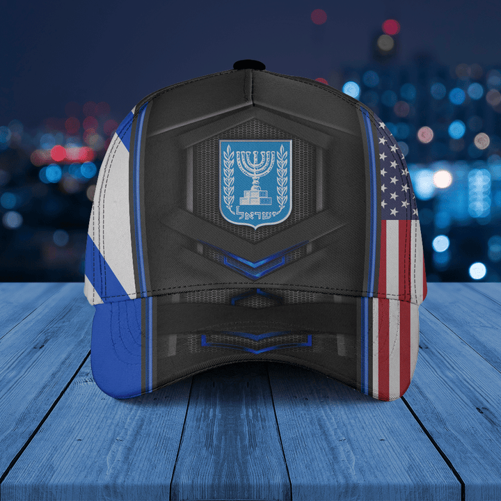 AIO Pride - Israel Coat Of Arms & American Flag Unisex Cap