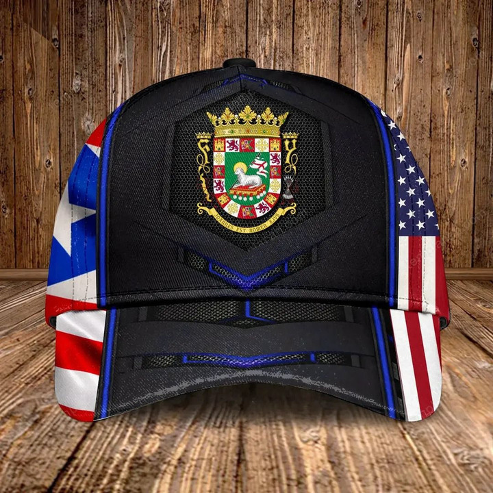 AIO Pride - Puerto Rico Coat Of Arms & American Flag Unisex Cap