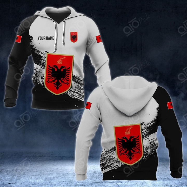 AIO Pride - Customize Albania Coat Of Arms Black And White Unisex Adult Hoodies