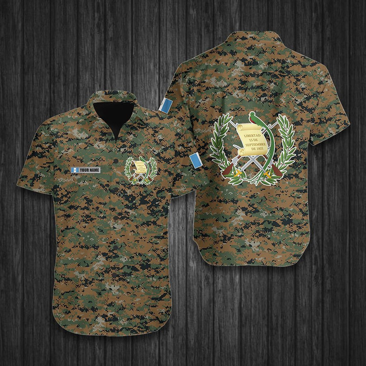 AIO Pride - Custom Name Guatemala Camo Coat Of Arms Hawaiian Shirt