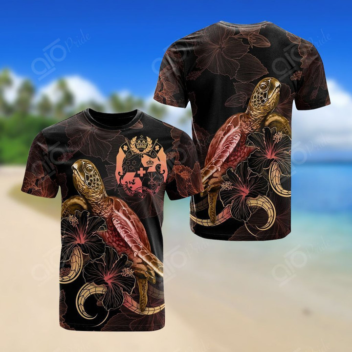 AIO Pride - Tonga Polynesian Turtle Blooming Hibiscus Gold Unisex Adult T-shirt