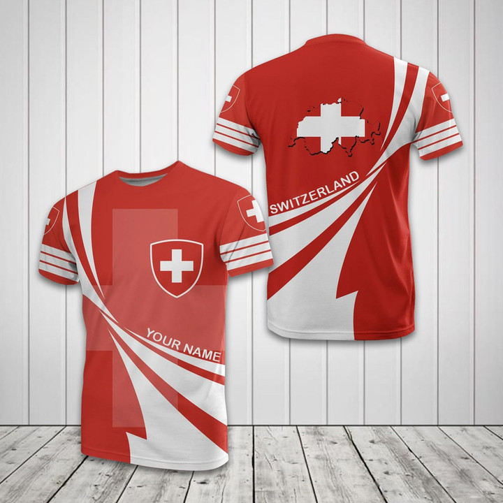 AIO Pride - Custom Name Switzerland Flag Map Unisex Adult T-shirt