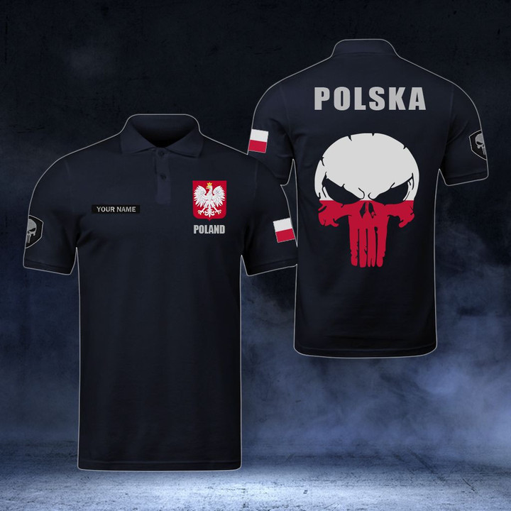 AIO Pride - Customize Poland Coat Of Arms - Flag Skull Polo Shirt