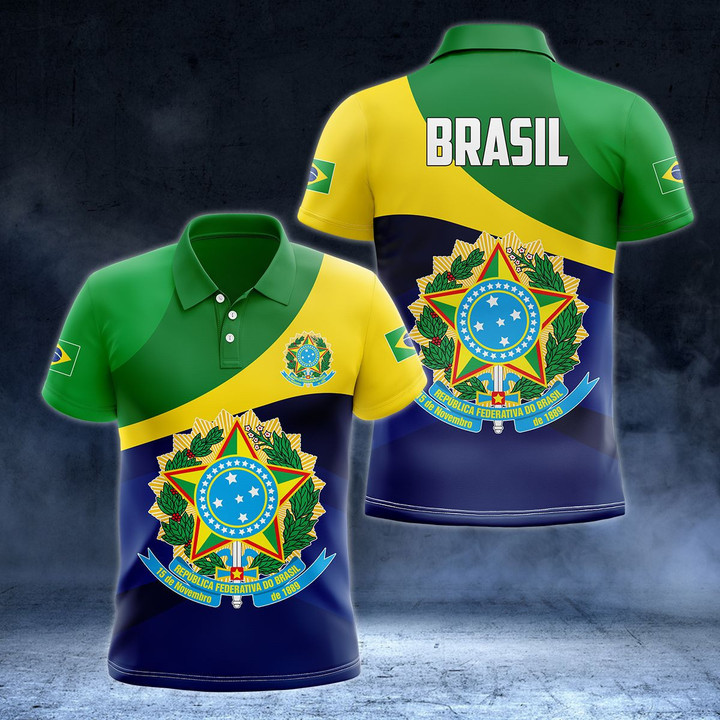 AIO Pride - Brasil Coat Of Arms Flag Special - New Version Unisex Adult Polo Shirt