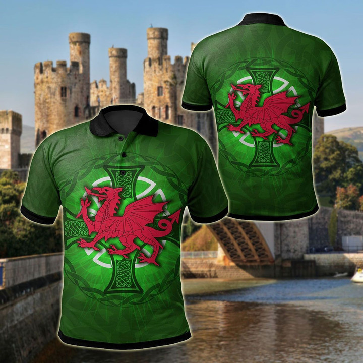 AIO Pride - Wales Celtic - Dragon With Celtic Cross Unisex Adult Polo Shirt