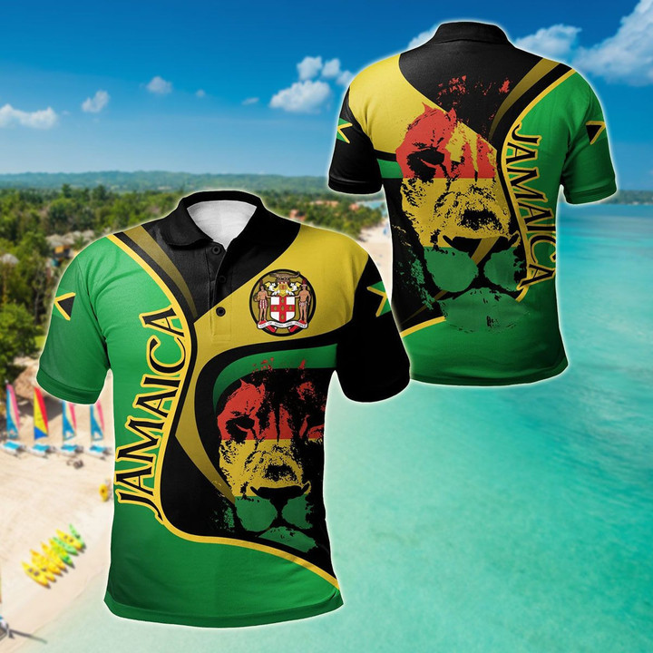 AIO Pride - Jamaica - Jamaican Lion with Coat Of Arms Unisex Adult Polo Shirt