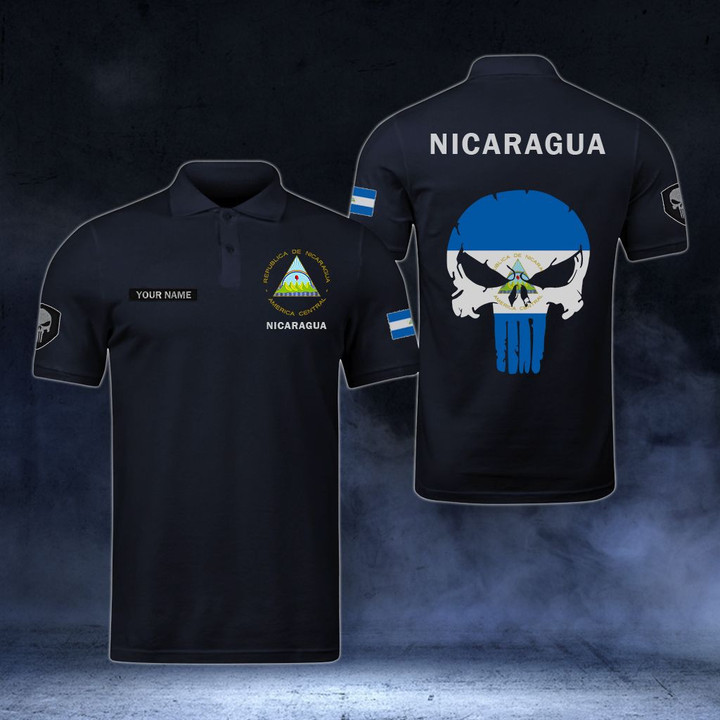 AIO Pride - Customize Nicaragua Coat Of Arms - Flag Skull Polo Shirt