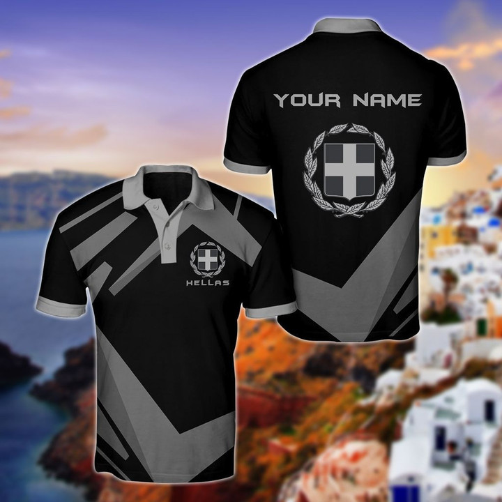 AIO Pride - Customize Greece Coat Of Arms Design - Black & Gray Unisex Adult Polo Shirt