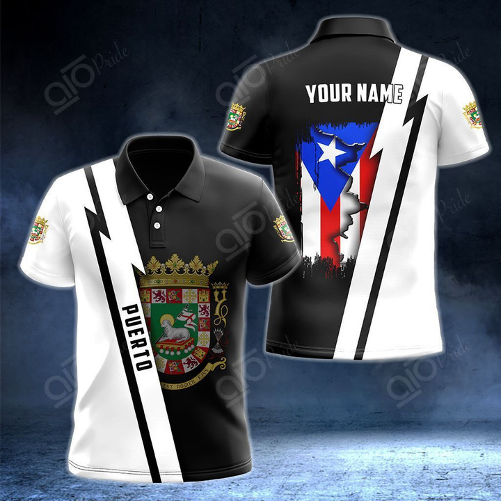 AIO Pride - Customize Name in Puerto RIco's Coat Of Arms  Unisex Adult Polo Shirt