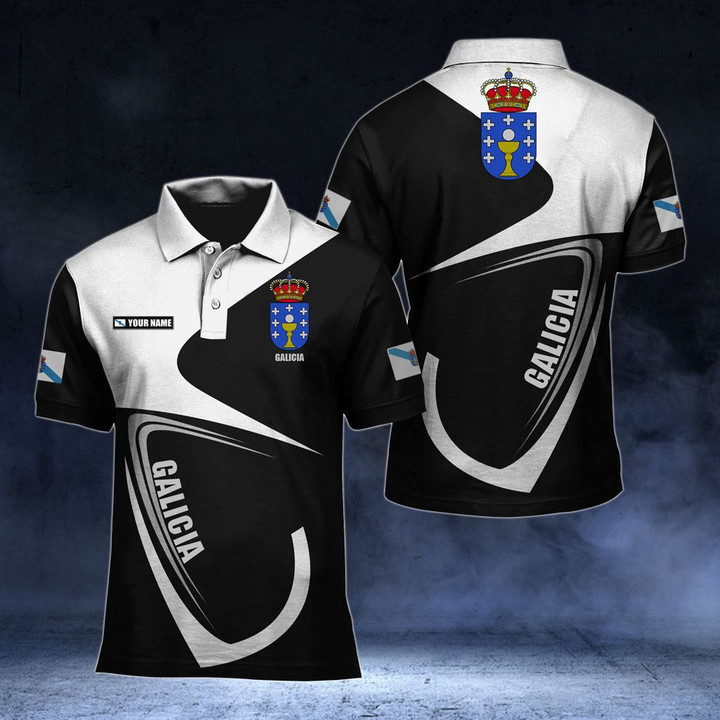 AIO Pride - Customize Galicia Coat Of Arms & Flag Unisex Adult Polo Shirt