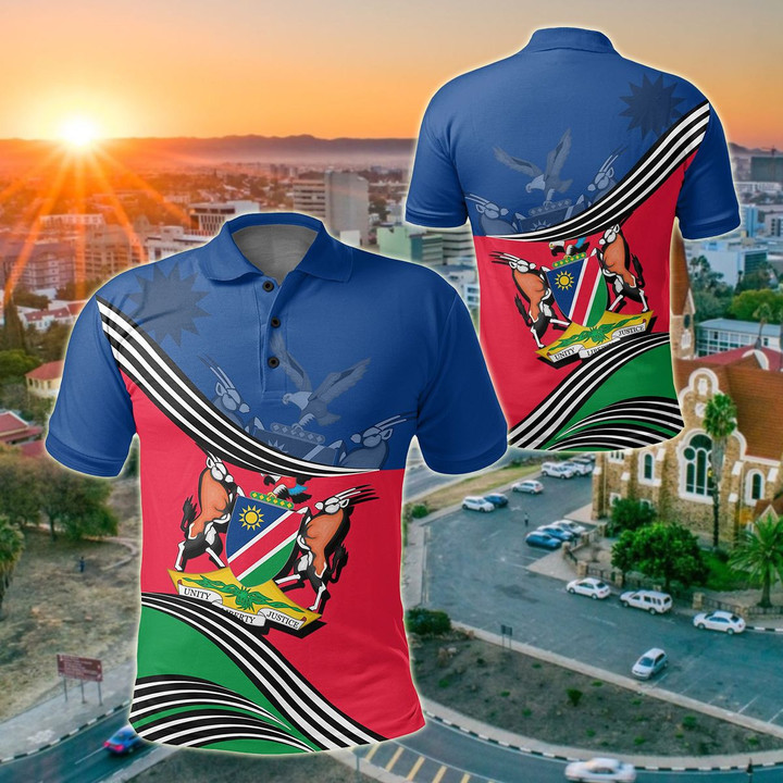 AIO Pride - Namibia Analog Style With Coat Of Arms Unisex Adult Polo Shirt