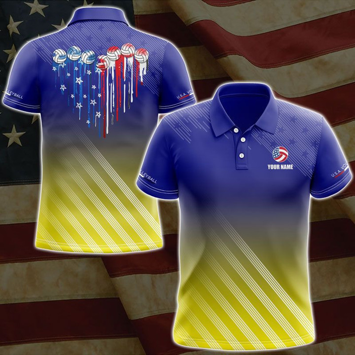 AIO Pride - Customize Name Volleyball USA 3D Unisex Adult Polo Shirt