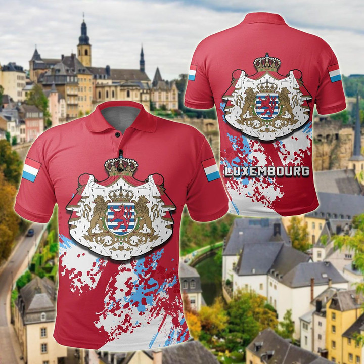 AIO Pride - Luxembourg Coat Of Arms Spaint Style Unisex Adult Polo Shirt