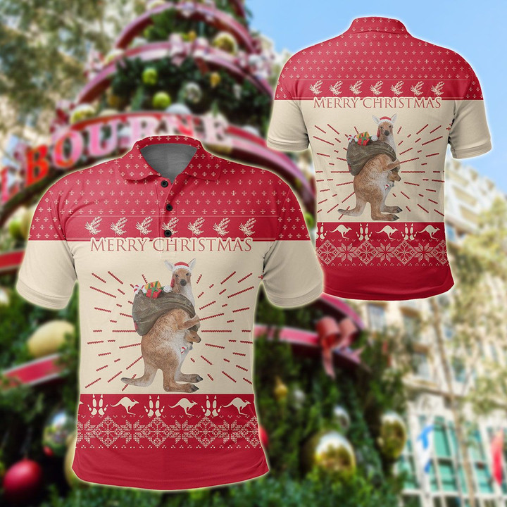 AIO Pride - Australia Christmas - Kangaroo Shirt Patterns Merry Christmas Unisex Adult Polo Shirt