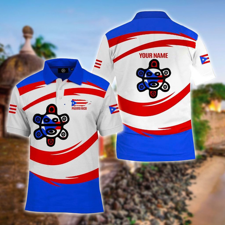 AIO Pride - Customize Puerto Rico Flag Taino Sun Unisex Adult Polo Shirt