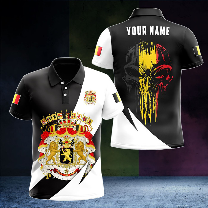 AIO Pride - Customize Belgium Big Coat Of Arms Skull Flag Unisex Adult Polo Shirt
