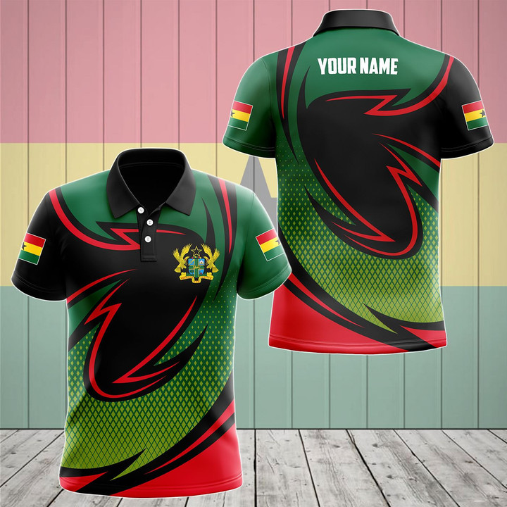 AIO Pride - Customize Ghana Coat Of Arms Neon Style Unisex Adult Polo Shirt