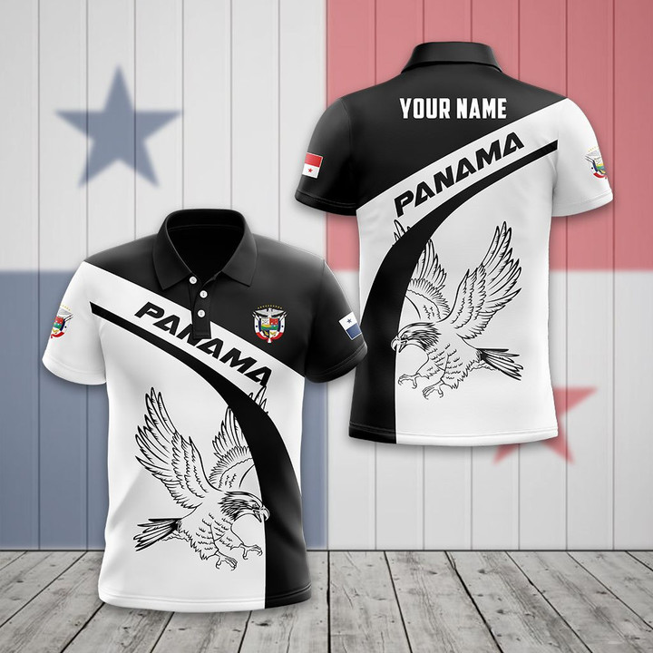 AIO Pride - Custom Name Panama Eagle Black And White Unisex Adult Polo Shirt