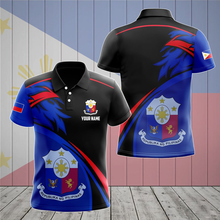 AIO Pride - Customize Philippines Coat Of Arms Fire Unisex Adult Polo Shirt
