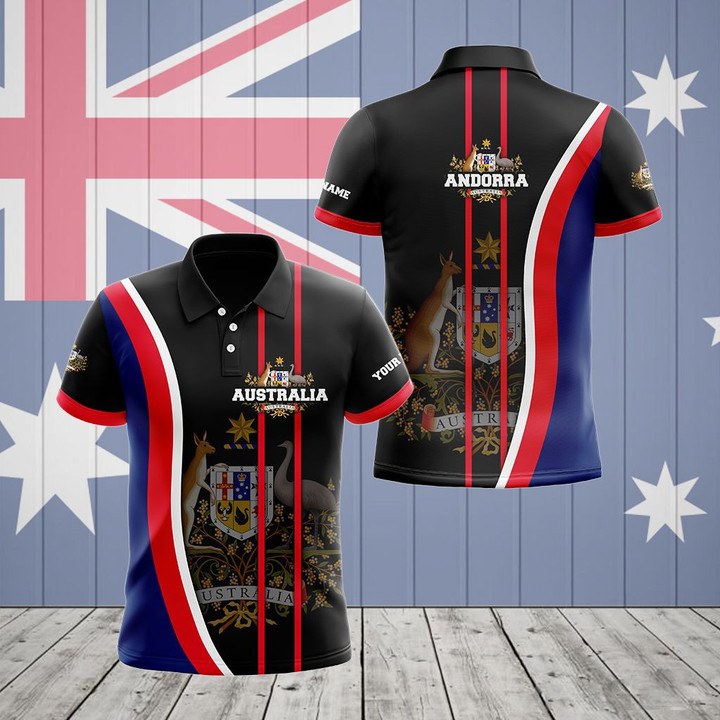 AIO Pride - Custom Name Australia Flag Wave Style Unisex Adult Polo Shirt