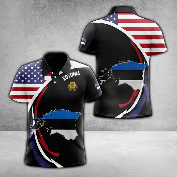 AIO Pride - America And Estonia Proud Flag Map 3D Unisex Adult Polo Shirt