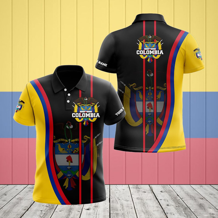 AIO Pride - Custom Name Colombia Flag Wave Style Unisex Adult Polo Shirt