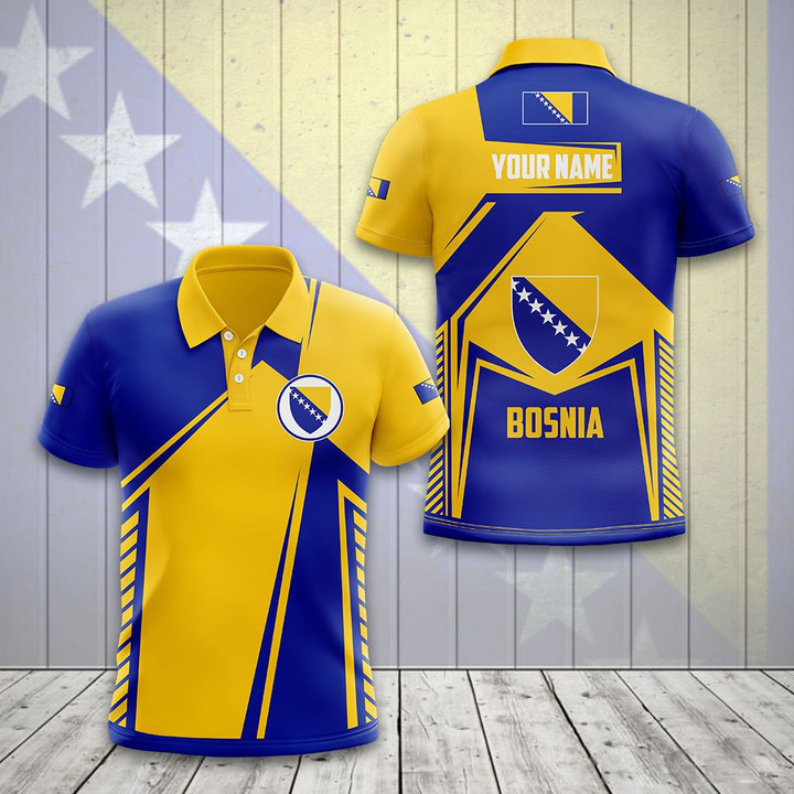 AIO Pride - Custom Name Bosnia Coat Of Arms Flag 3D Unisex Adult Polo Shirt