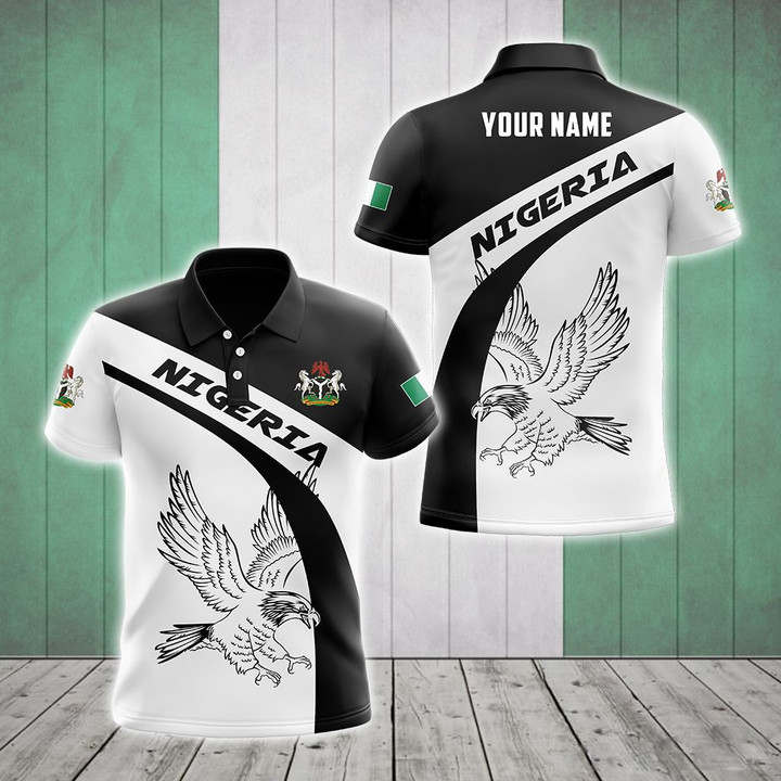 AIO Pride - Custom Name Nigeria Eagle Black And White Unisex Adult Polo Shirt