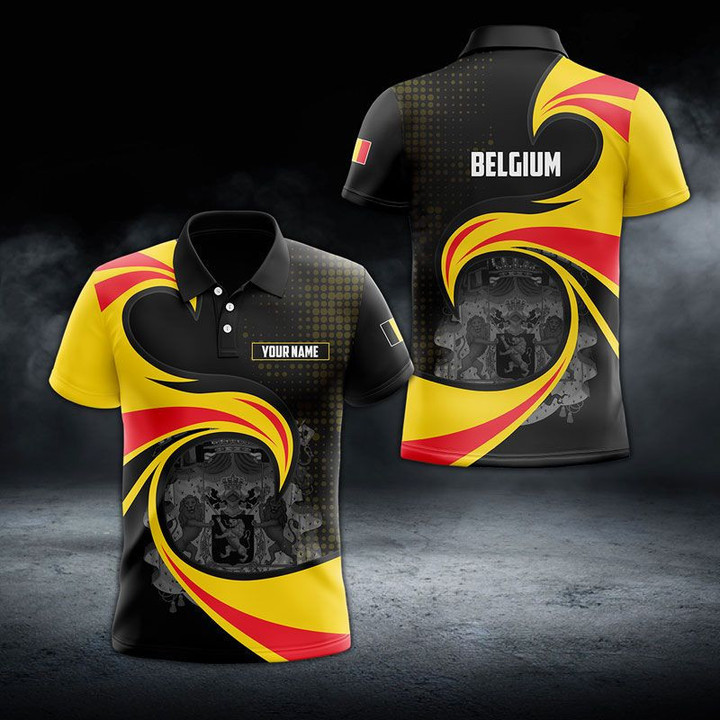 AIO Pride - Custom Name Belgium Coat Of Arms Fire Way  Unisex Adult Polo Shirt