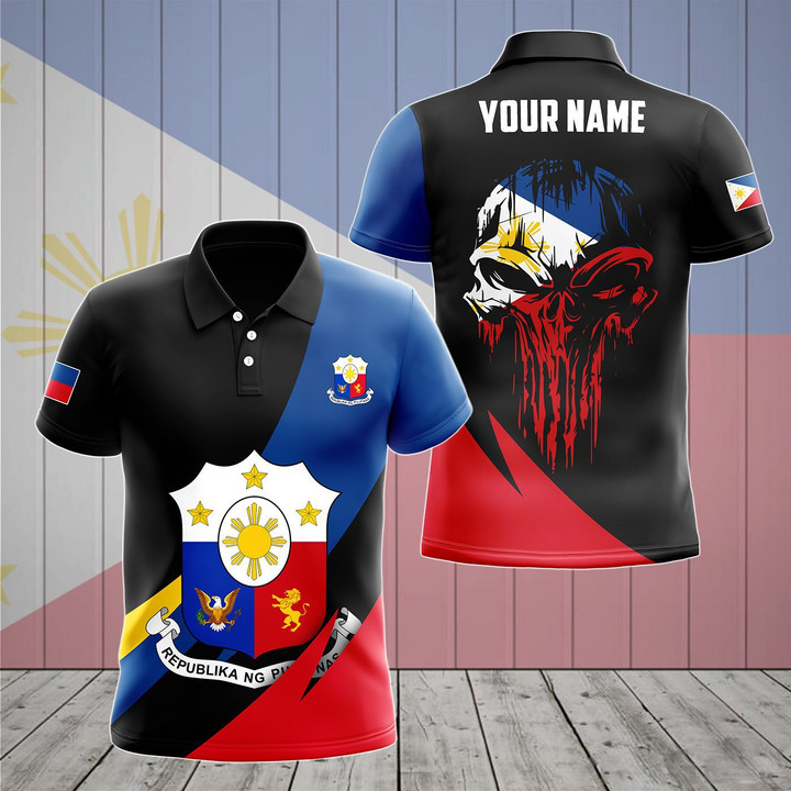 AIO Pride - Customize Philippines Coat Of Arms Skull Flag Unisex Adult Polo Shirt