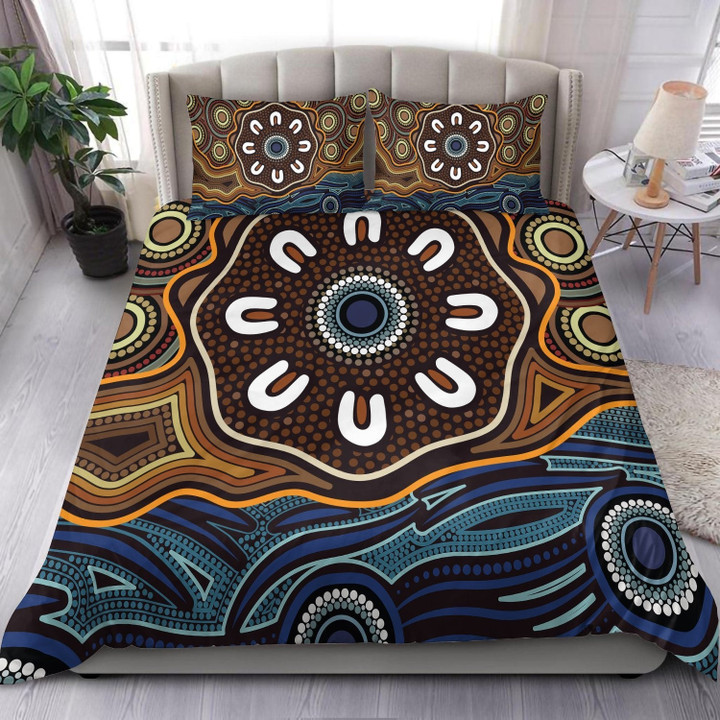 AIO Pride 3-Piece Duvet Cover Set Australia Aboriginal - Indigenous Symbol Dot Painting Art Ver 9