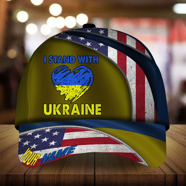 AIO Pride Premium I Stand With Ukraine Hats 3D Printed America And Ukraine Flag Custom Name