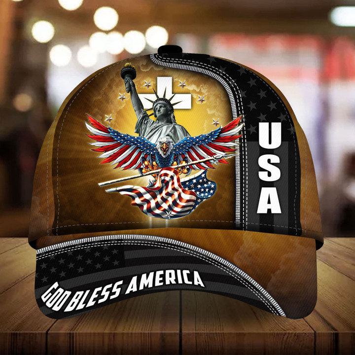 AIO Pride Premium God Bless America, USA Eagle 3D Hat Custom Name