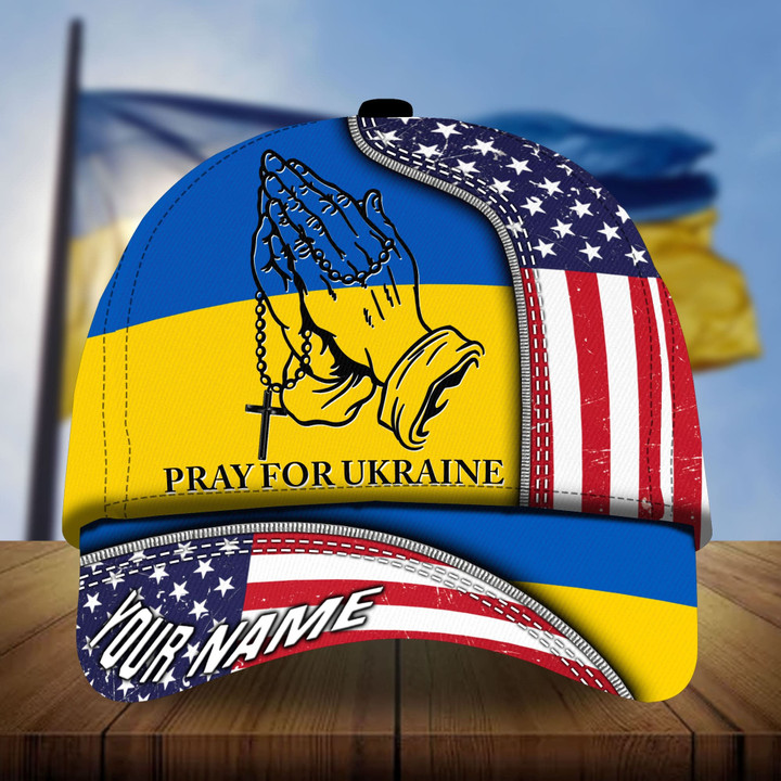 AIO Pride Premium Pray For Ukraine, American Support Ukraine 3D Hats Custom Name