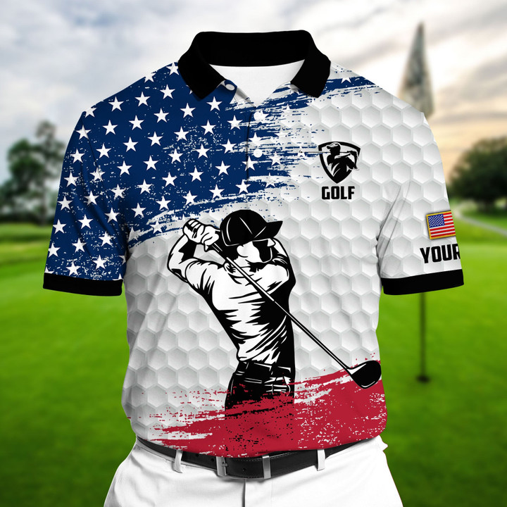 AIO Pride Premium Vintage US Flag Cool Golf Polo Shirts Multicolor Custom Name