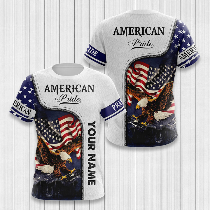 AIO Pride Custom Name American Pride White Leather 3D Independence Day July T-shirt