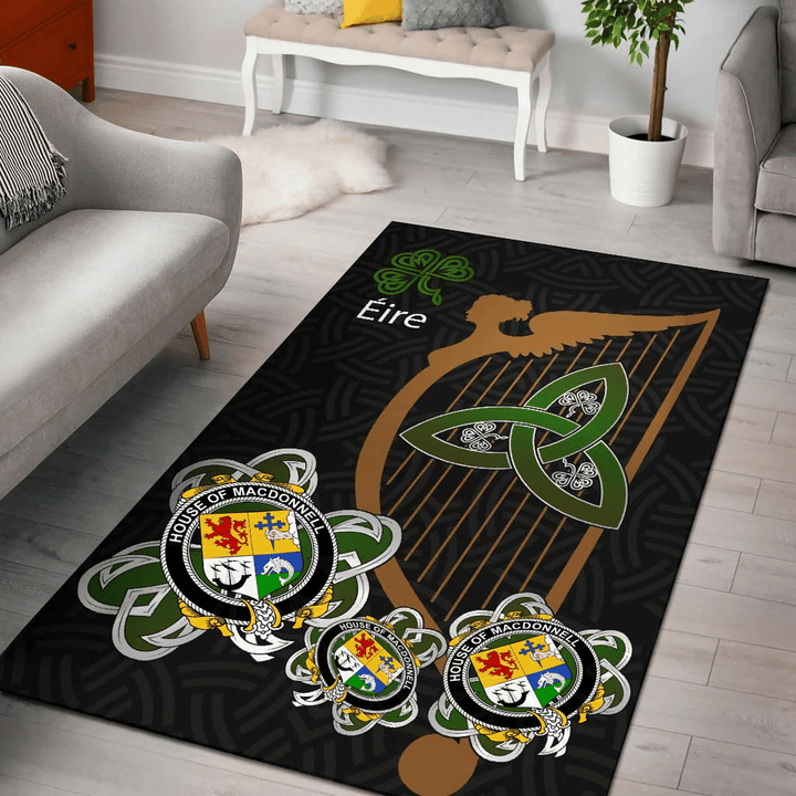 AIO Pride House of MACDONNELL (of the Glens) Family Crest Area Rug - Harp And Shamrock