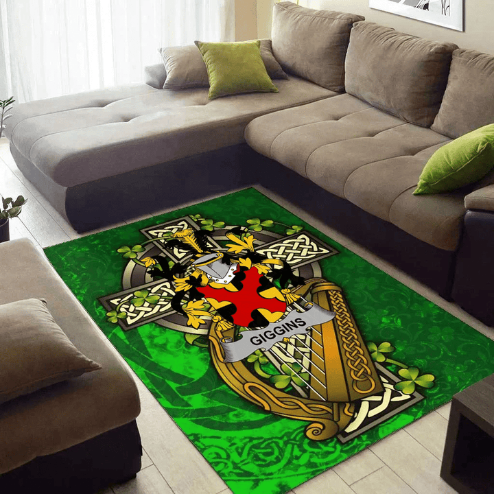 AIO Pride Giggins Family Crest Area Rug - Ireland Coat Of Arms with Shamrock
