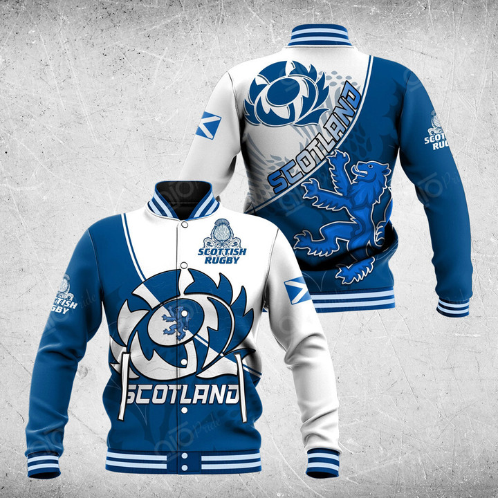 AIO Pride - Scotland Rugby Lion Thistle Blue Varsity Jacket