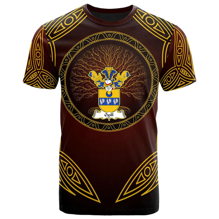 AIO Pride Ogill Family Crest T-Shirt - Celtic Patterns Brown Style